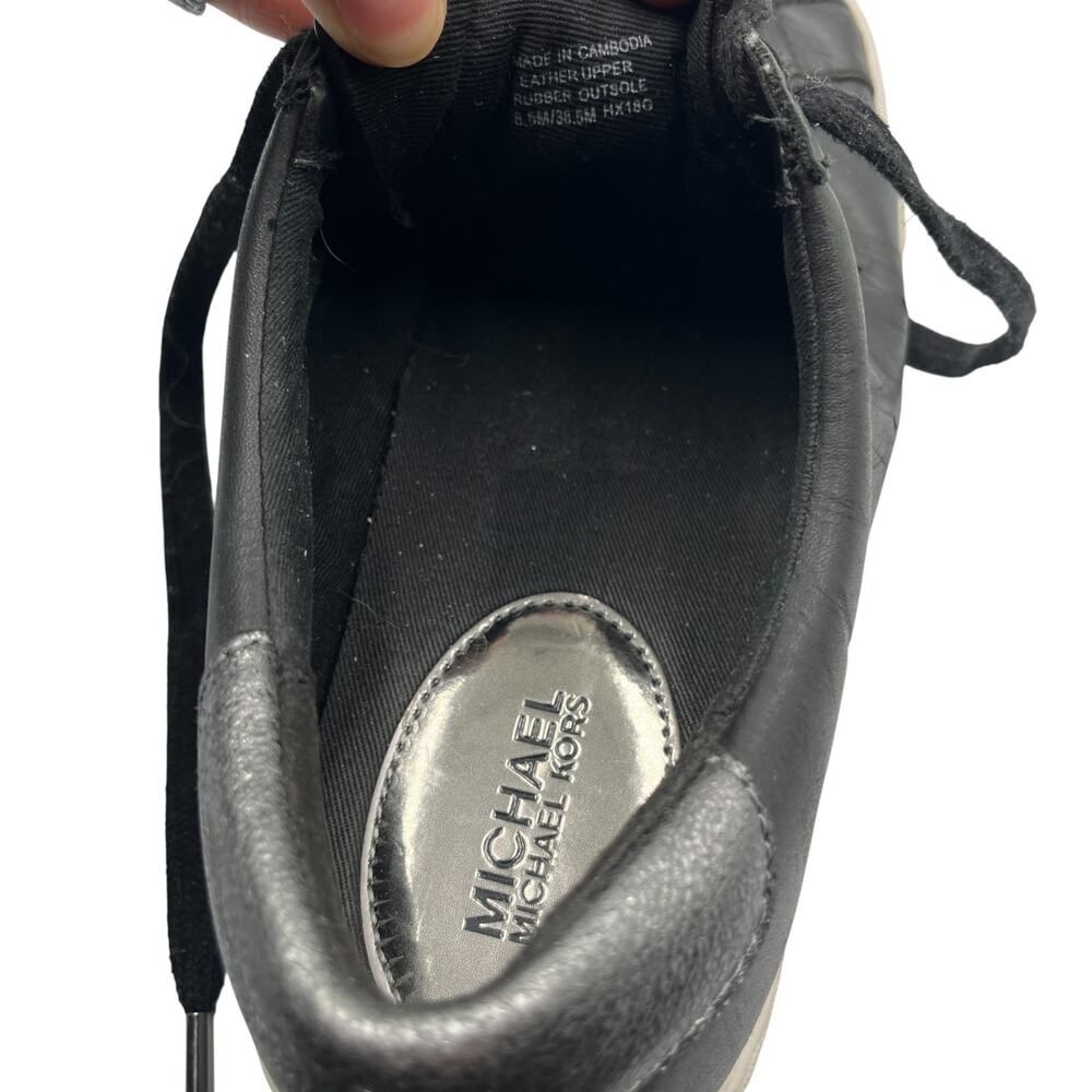 Michael Kors MK Irving Leather Low Top Sneakers Shoes Black White Size 8.5M - Picture 8 of 9